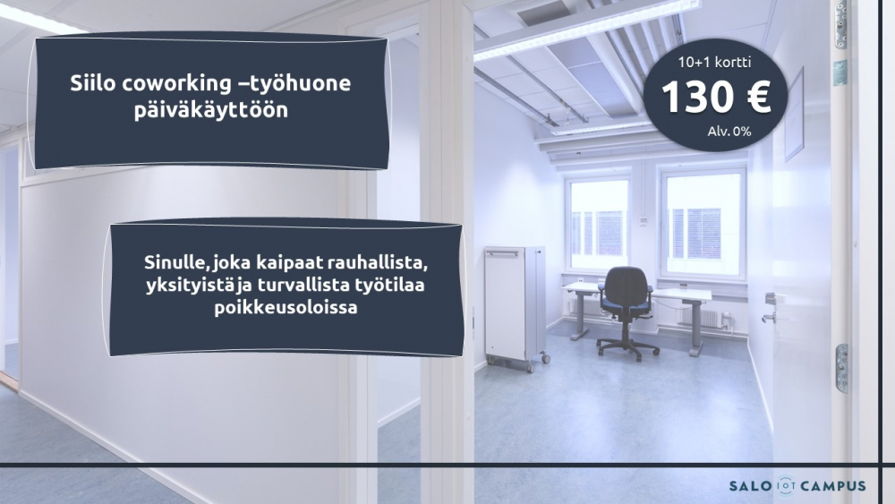 Siilo coworking -työhuone päiväkäyttöön